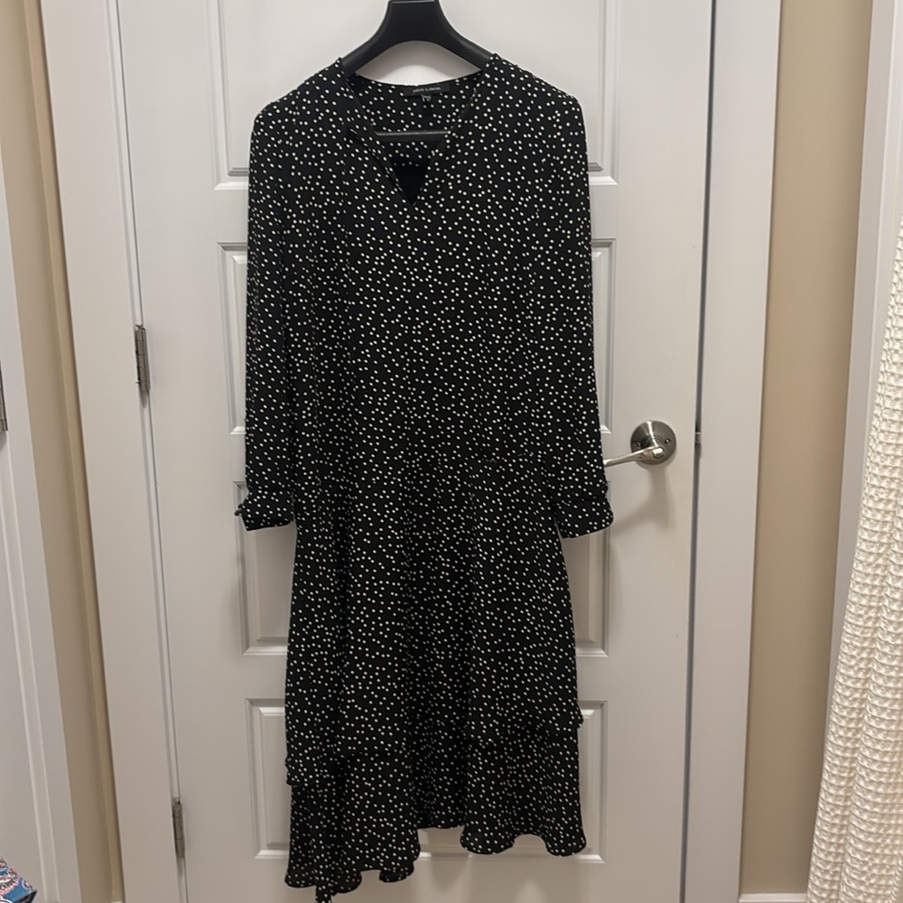 Black Polka Dot Long Sleeve Midi Dress